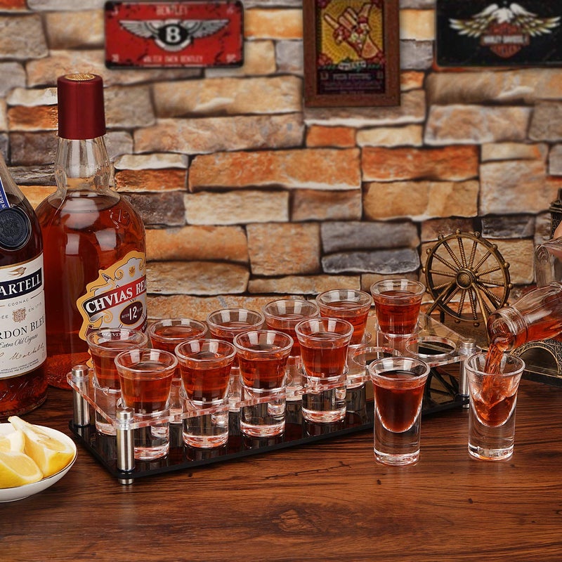 DZ D&Z 1 Ounce Shot Glass Set with Tray, 12 Shot Glasses for Tequila/Vodka/Whiskey/Cocktail, Unique and Convenient Serving Tray - Easily Organize More Attractive Gatherings, Ideal 21st Birthday Gifts - Image 2